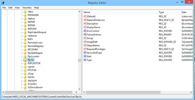 Kiểm tra mục registry