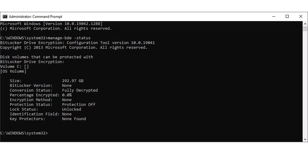 Kiểm tra trạng thái BitLocker qua Command Prompt