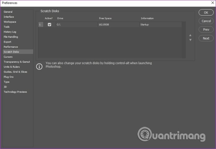 Lựa chọn ổ đĩa làm Scratch Disk