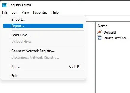 Menu File trong Windows Registry Editor