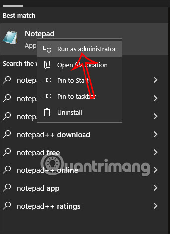 Mở Notepad bằng Admin