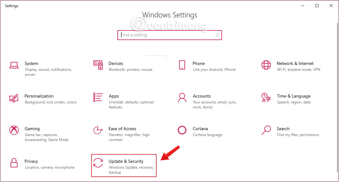 Nhấn chọn Update &amp; Security trong Windows Settings