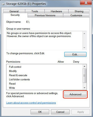 Nhấp chọn nút Advanced
