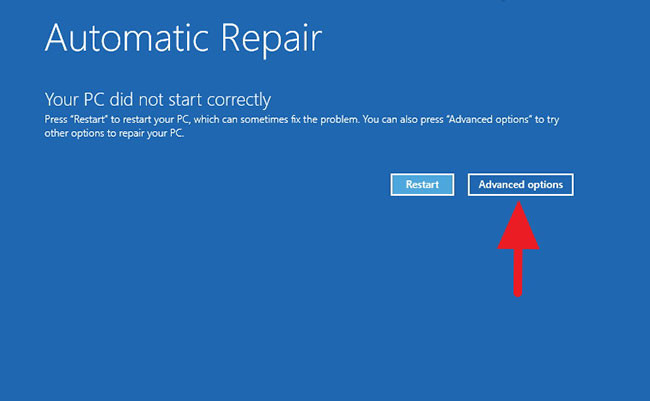 Nhấp vào nút Advanced startup để tiếp tục