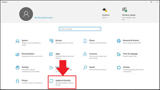 Nhấp vào Update &amp; Security