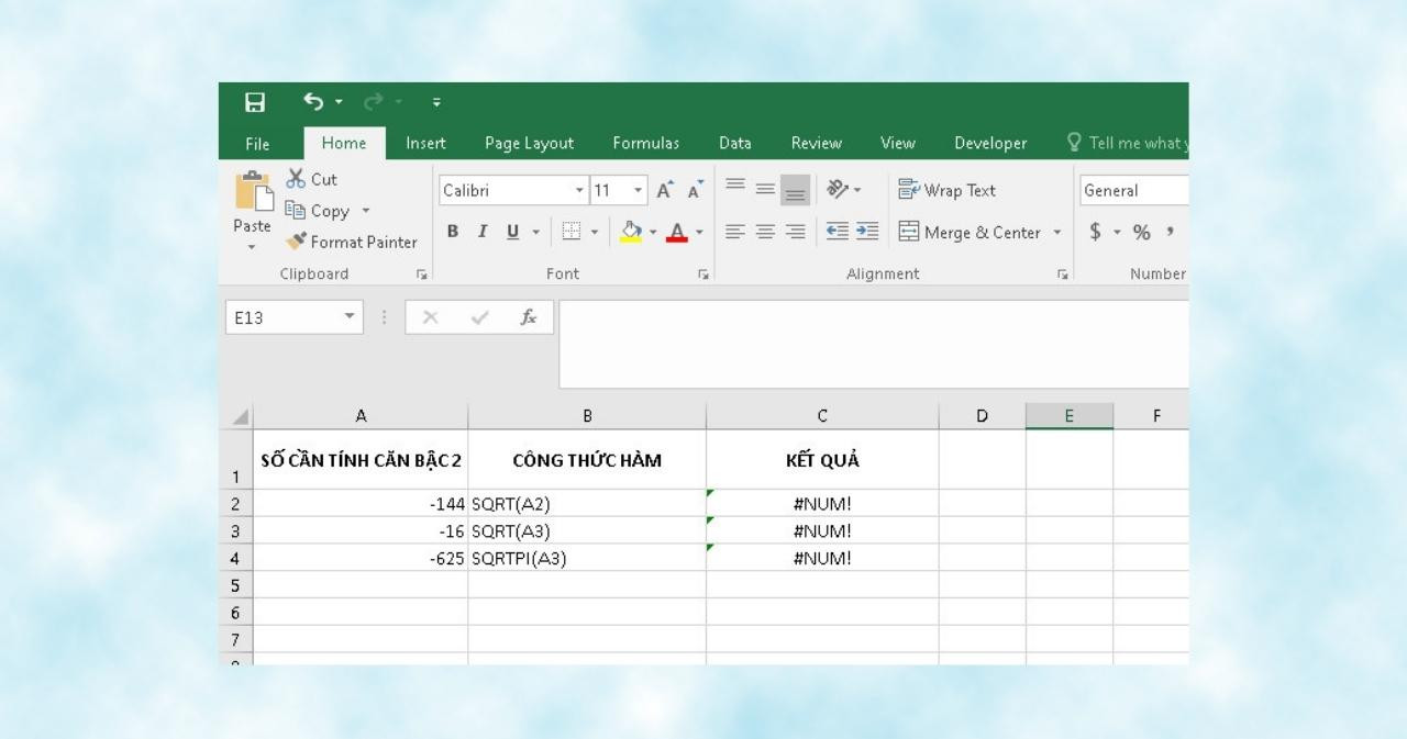 Những lưu ý khi dùng hàm căn bậc 2 trong Excel