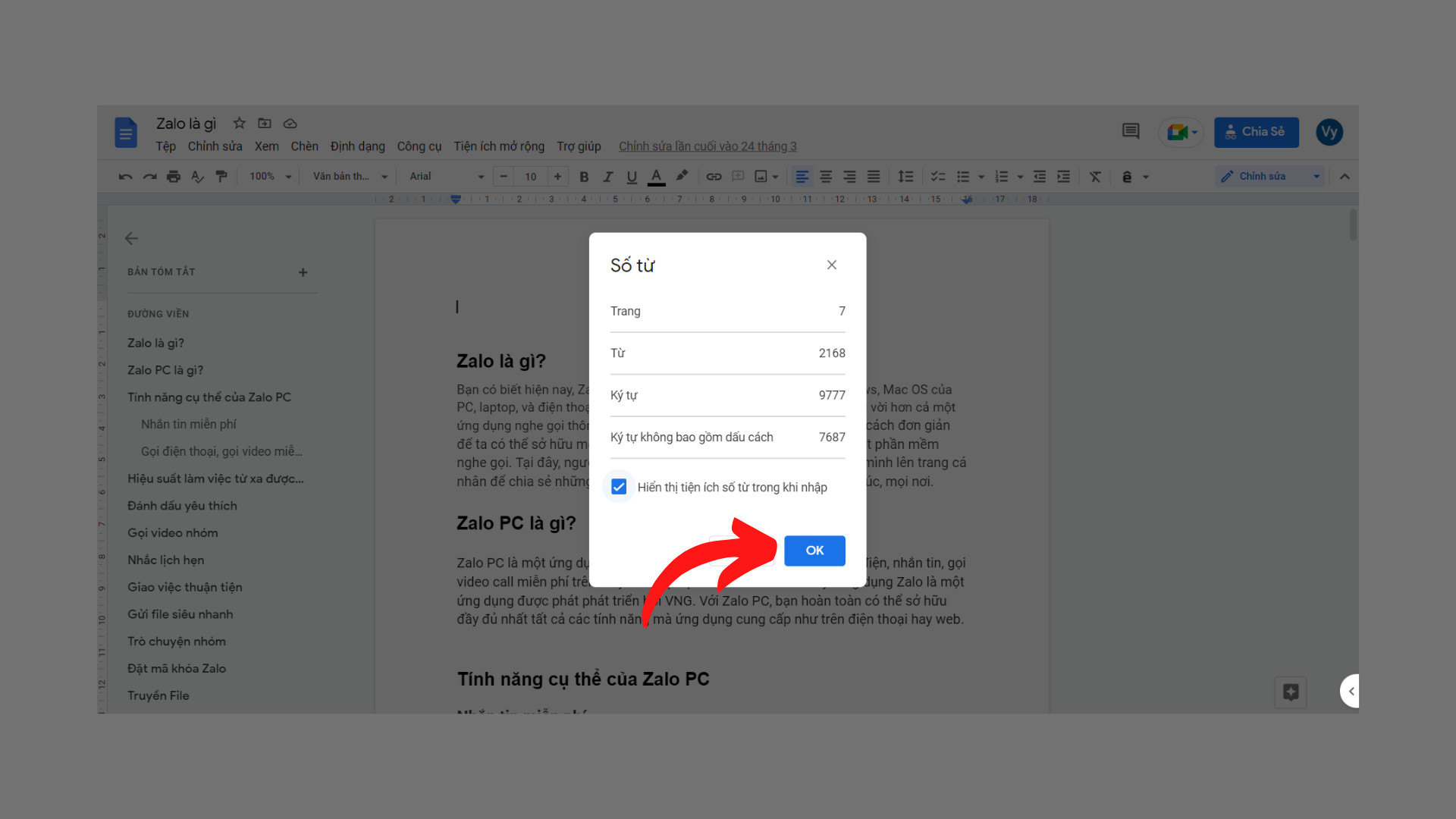 Số từ trong Google Docs