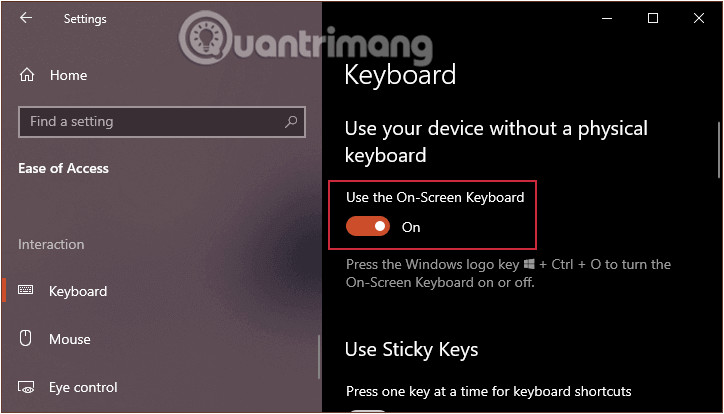 Sử dụng bàn phím ảo