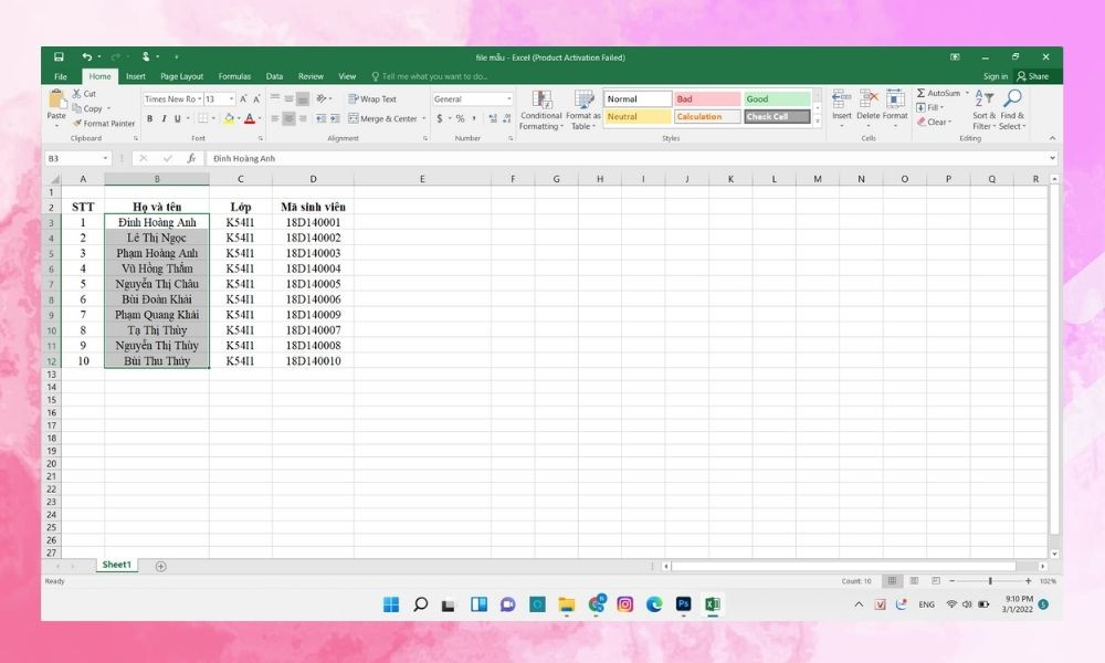 Sử dụng tính năng Wrap Text - bước 1