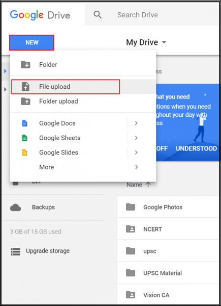 Tải file lên Google Drive