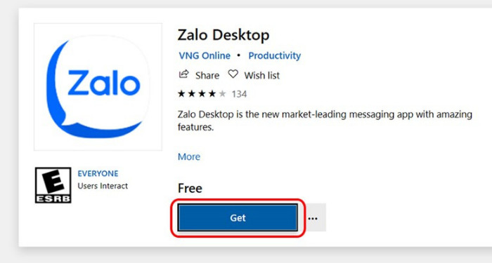 Tải Zalo qua Microsoft Store