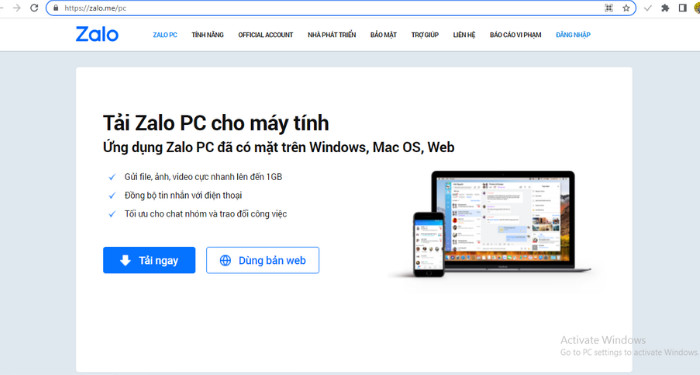 Tải Zalo từ trang chủ