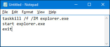 Tạo file batch khởi động lại Explorer