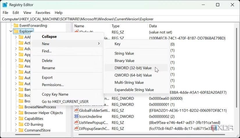 Tạo giá trị mới trong Registry