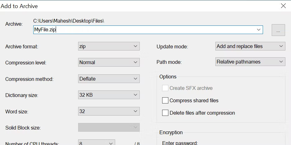 Tạo ZIP bằng 7-Zip