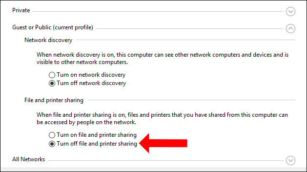 Tắt chia sẻ dữ liệu