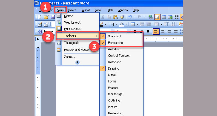 Thanh công cụ trong Word 2003