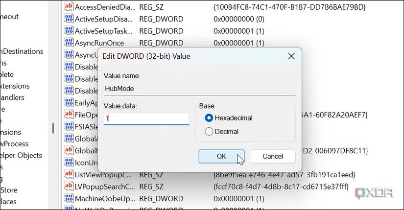 Thay đổi giá trị cho khóa HubMode