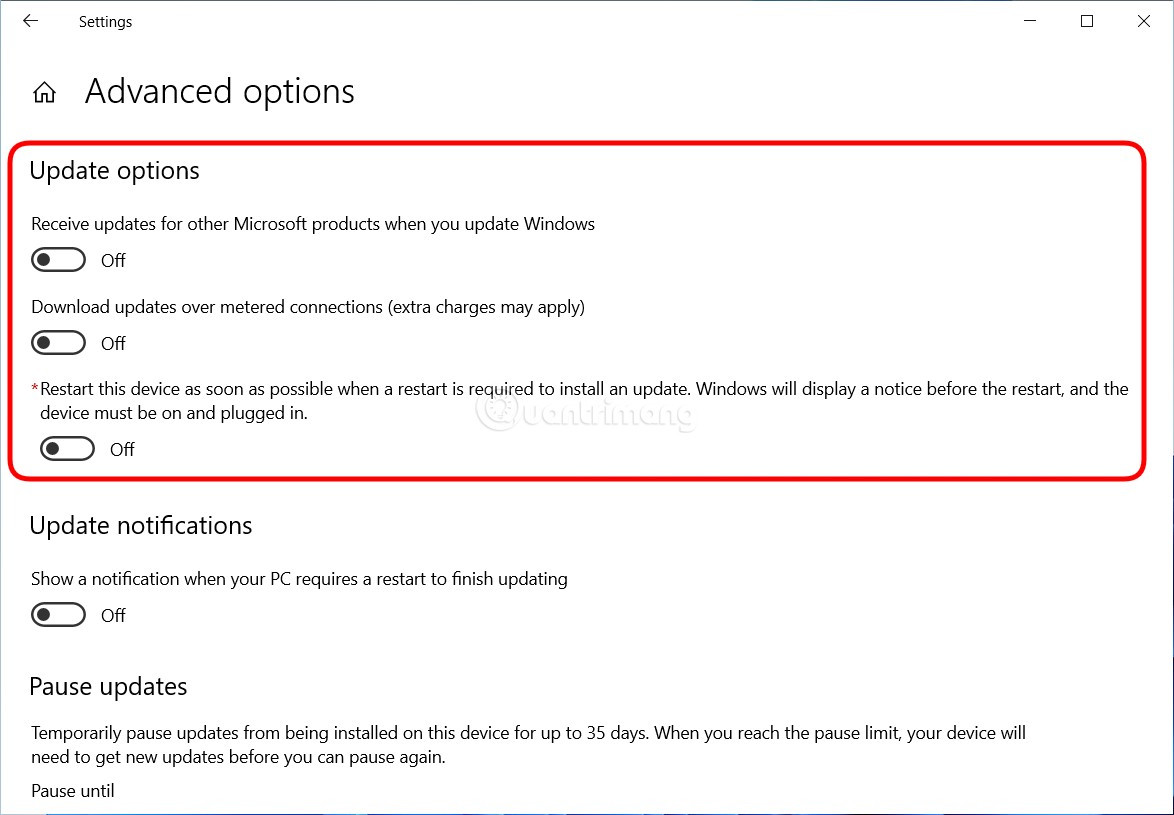 Thiết Lập Tắt Update