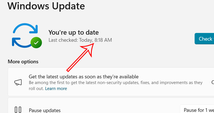 Thời gian cập nhật Windows gần nhất