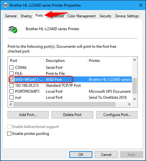 Thông tin cổng của máy in
