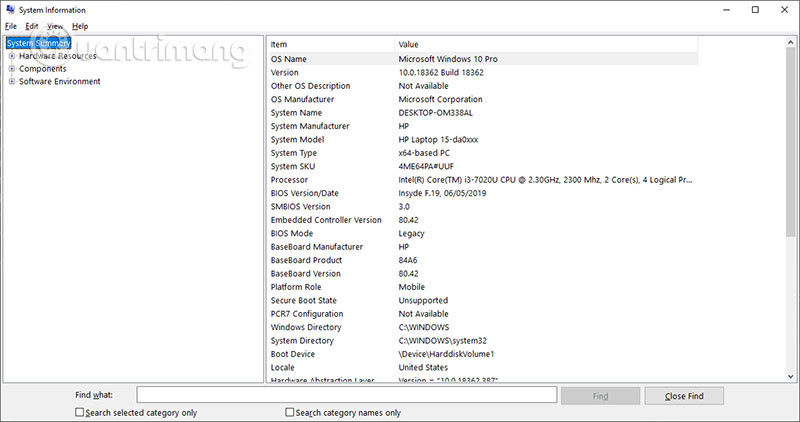 Thông tin hệ thống chi tiết