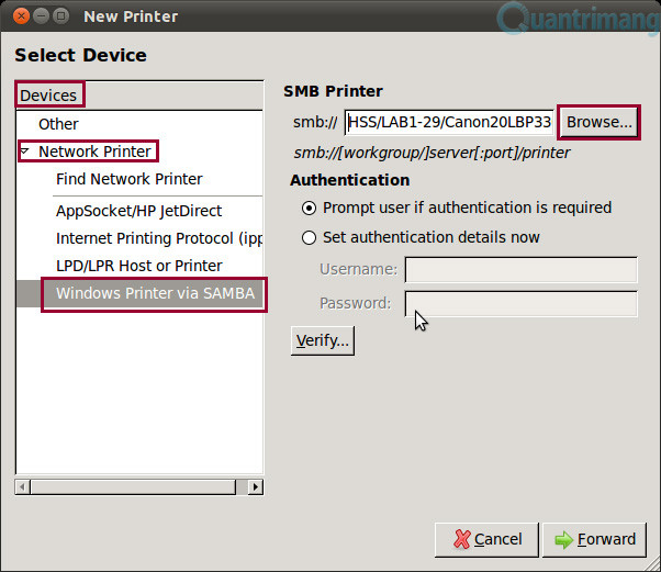 Tìm kiếm máy in qua SAMBA trên Ubuntu