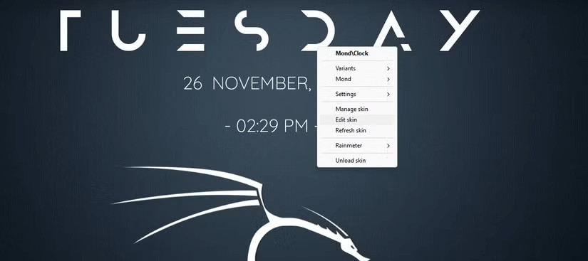 Tùy chọn chỉnh sửa skin trong Rainmeter