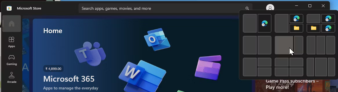 Tùy chọn Snap Layout trên Windows 11