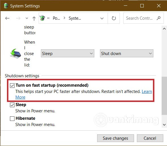 Vô hiệu hóa khởi động nhanh