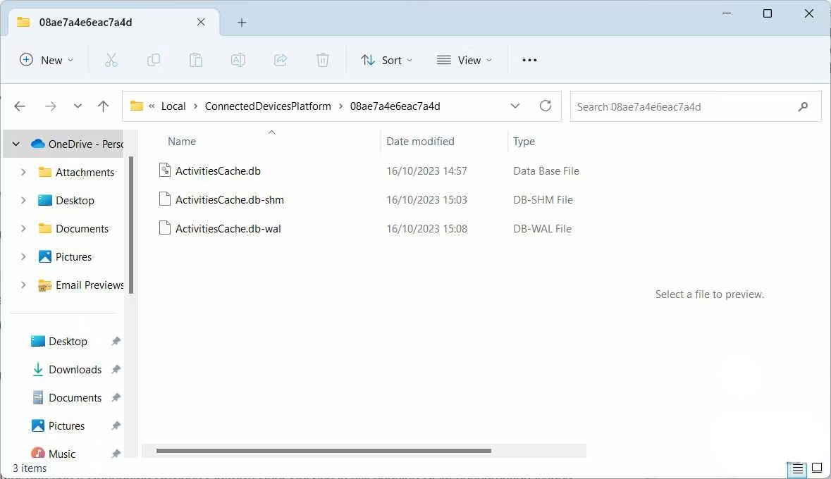 Xóa file ActivitiesCache.db trong tất cả các thư mục