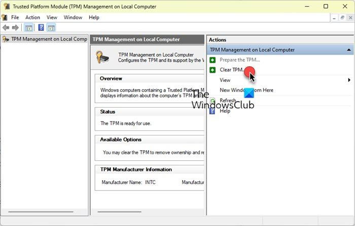Xóa TPM khỏi TPM Management Console
