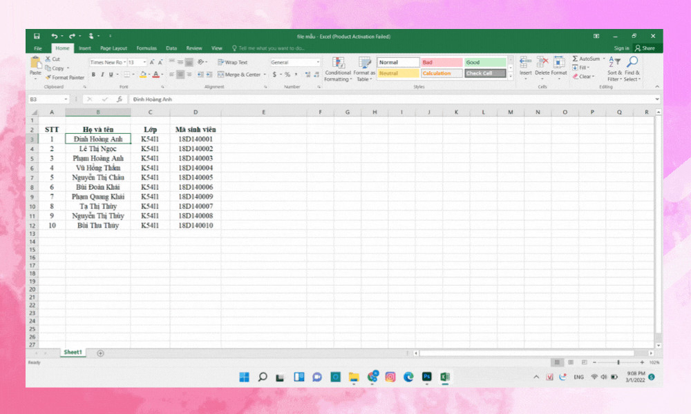 Xuống dòng bằng Alt + Enter