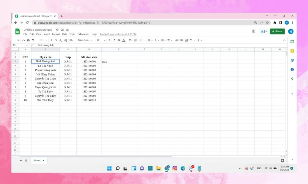 Xuống dòng bằng Alt + Enter trong Google Sheets